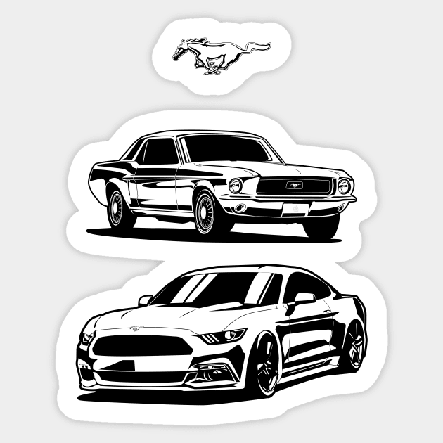 Ford Mustang first generation and latest model pony GT Eco boost 2016 illustration graphics Sticker by ASAKDESIGNS